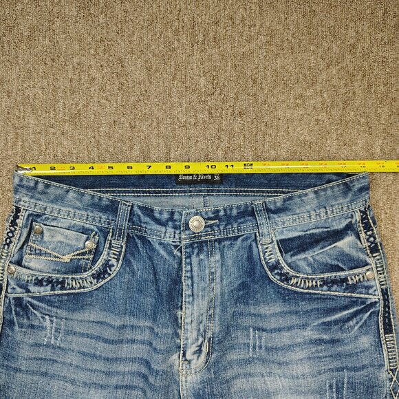 DENIM & RIVETS Jeans Men's 38 Blue Straight Leg Big Stitch Flap Pockets Cotton - Picture 8 of 11